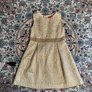 Like new Lilly Pulitzer GIRLS ABRIANNA DRESS Gold Metallic Lagoon Jacquard